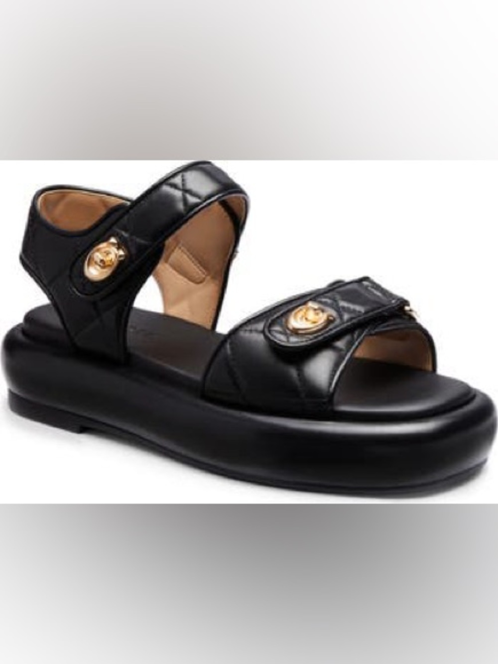 Coach Black Quilted Peyton Sandals with Gold Accents